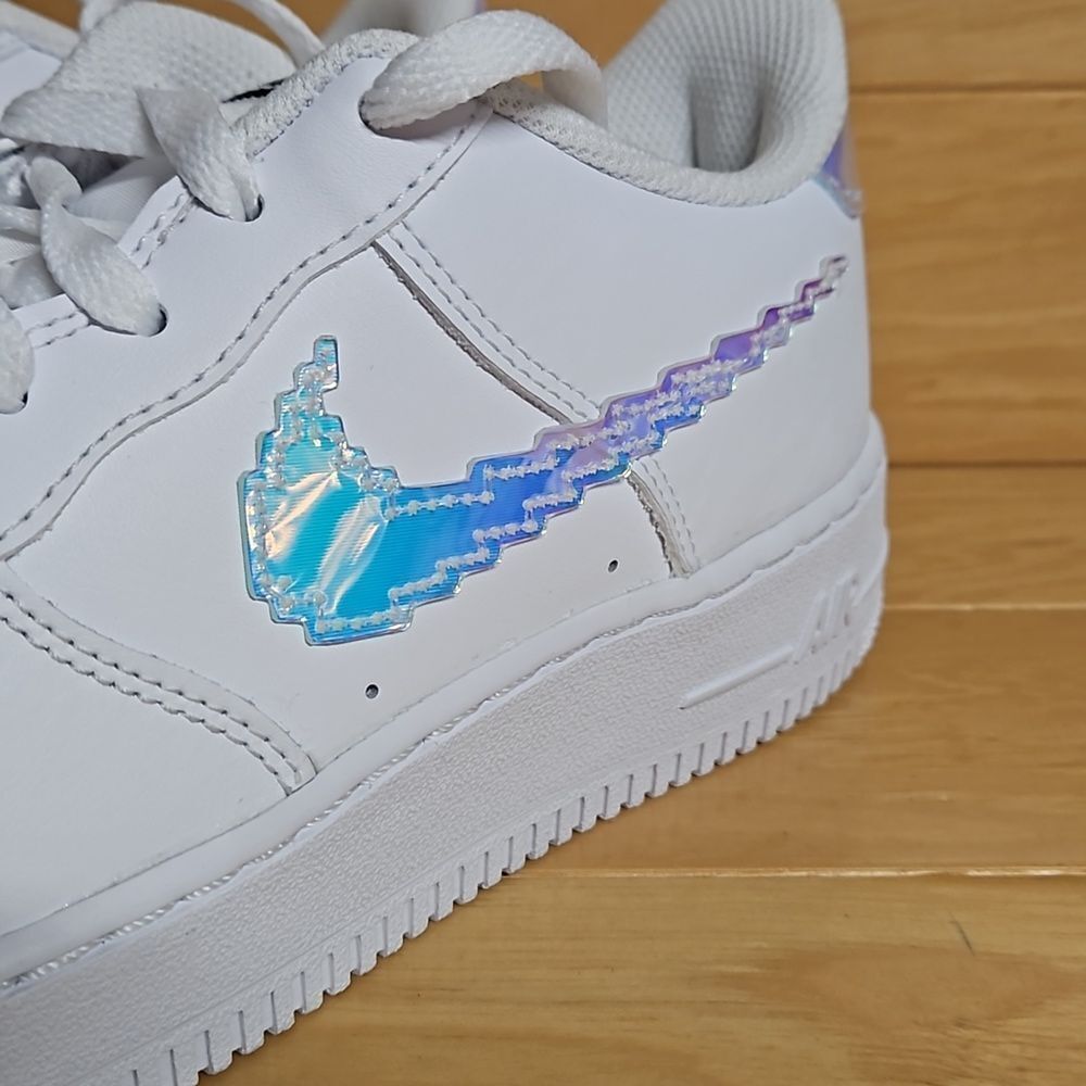 Nike Air Force 1 GS Digital Swoosh White Multi-Color Black CW1577-100 - Picture 5 of 11